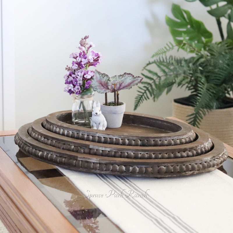 Oval Beaded Trim Tray Natural