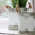 Rope Handle Distressed Whitewash Square Planter
