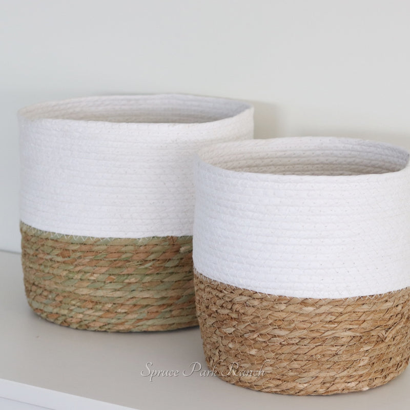 Colour Block White Grass Basket