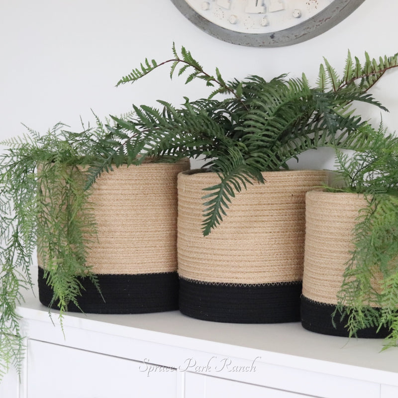 Jute and Cotton Basket With Black