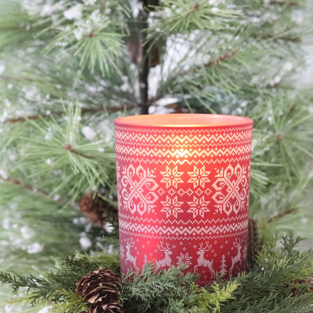 Red Glass Argyle Candle Holder