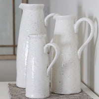 Distressed White Ceramic Crackle Pitcher