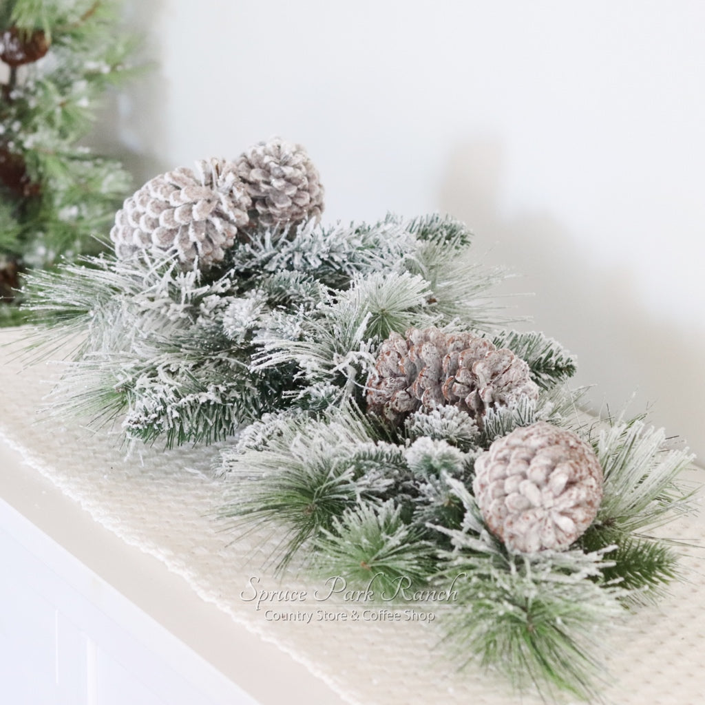 Snowy Frosted Pine and Cone Greenery Collection