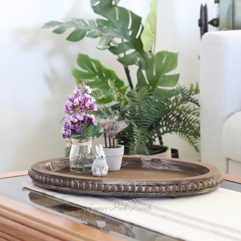 Oval Beaded Trim Tray Natural
