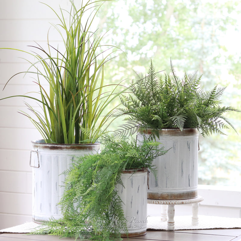 Galvanized Distressed Whitewashed Pail Container