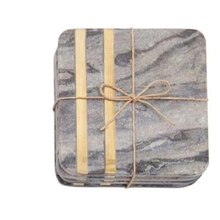 Marble and Brass Coaster Set