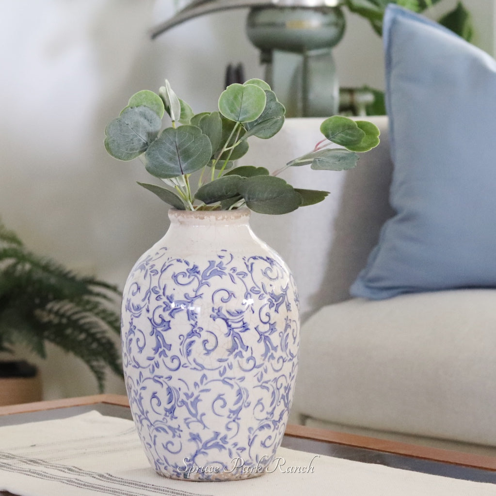 Vintage Blue and White Ceramic Vase