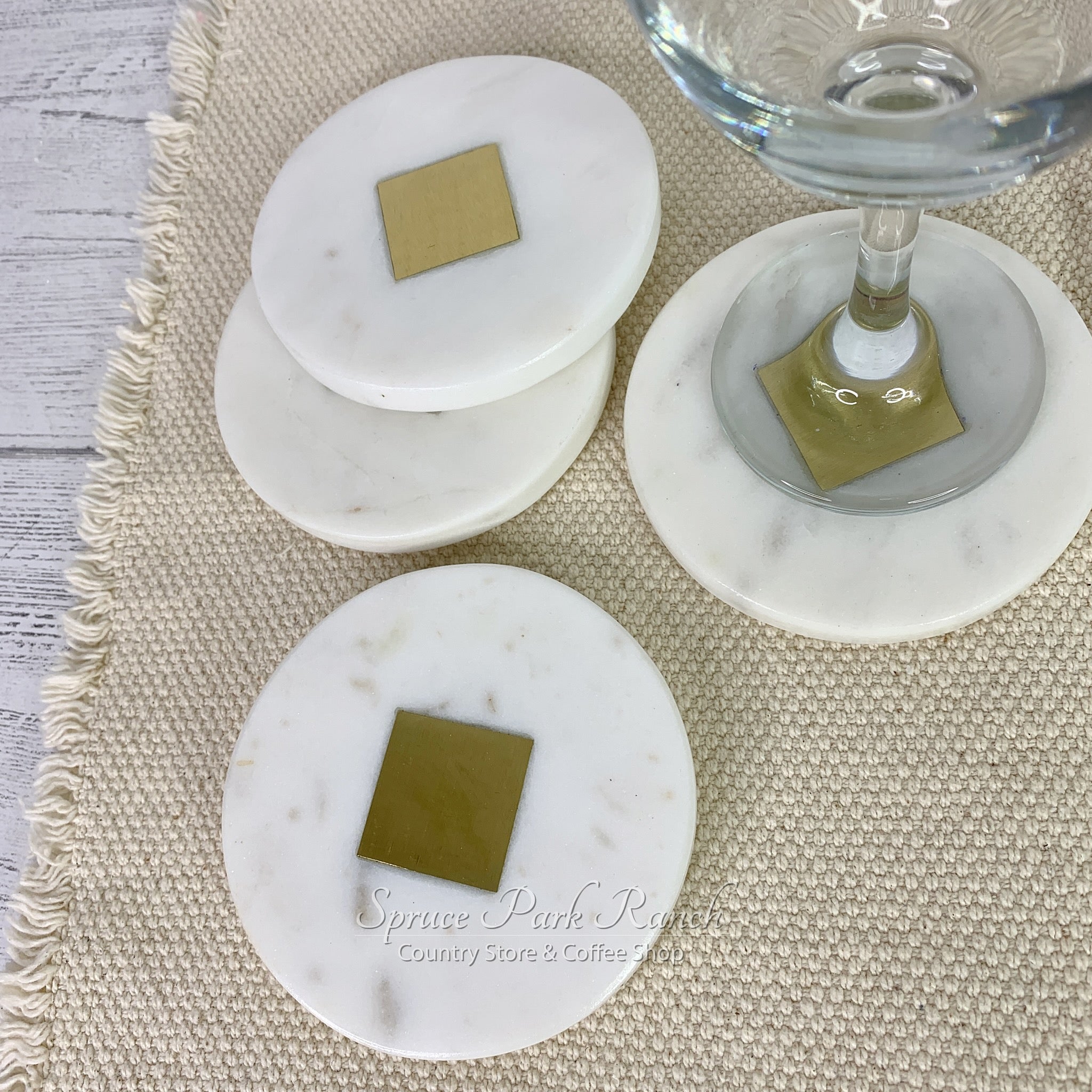 Marble and Brass Coaster Set – Spruce Park Ranch