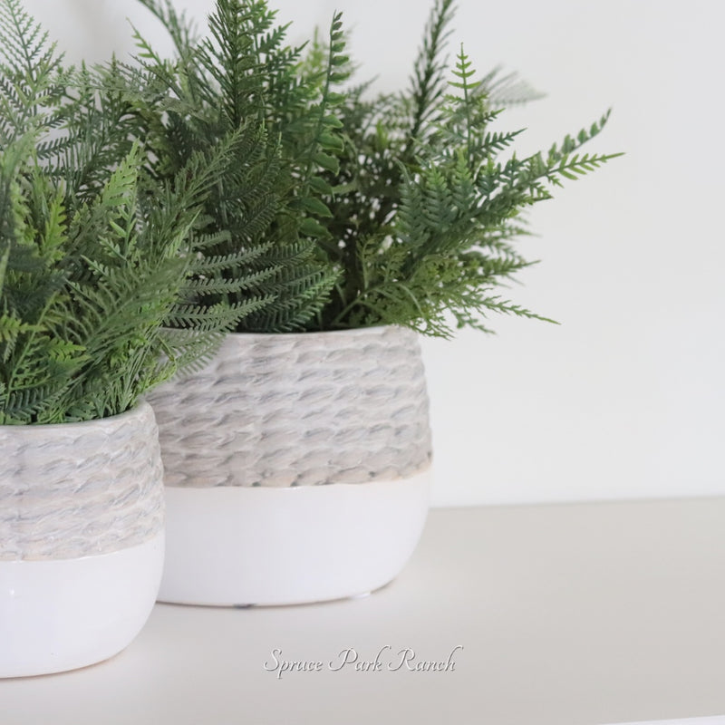 Stoneware Grey and White Short Planter Pot