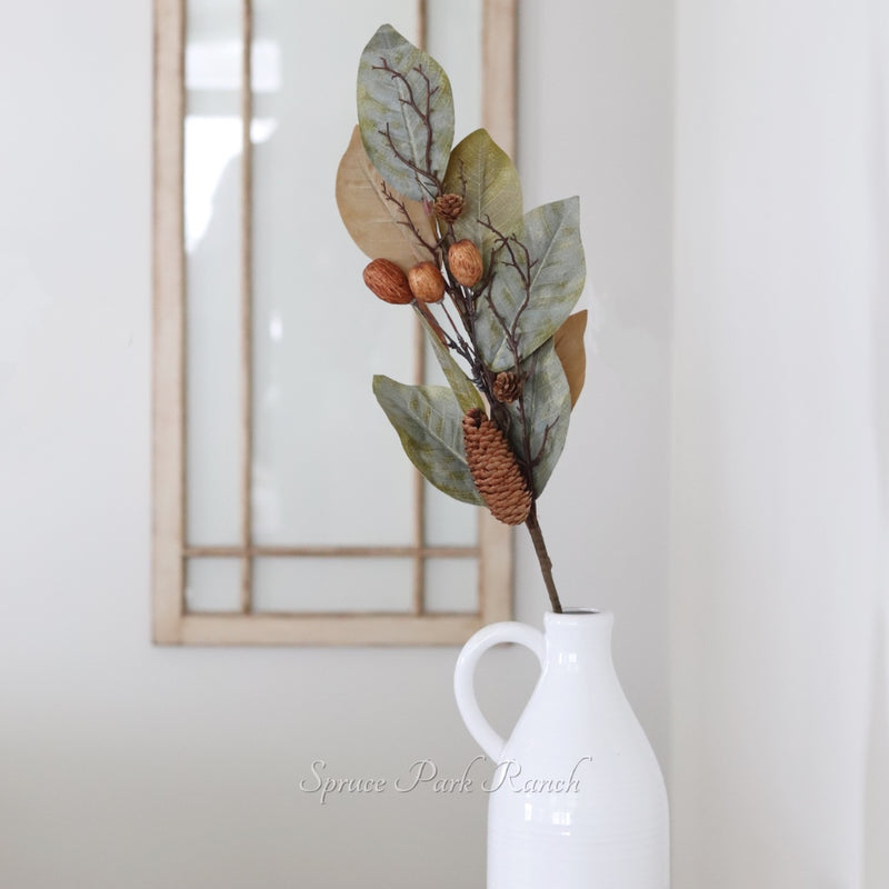 Magnolia Pinecone and Nut Stem 32"