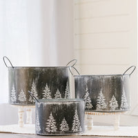 Embossed Oval Winter Tree Container
