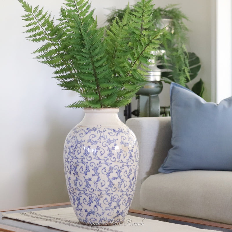 Vintage Blue and White Ceramic Large Vase