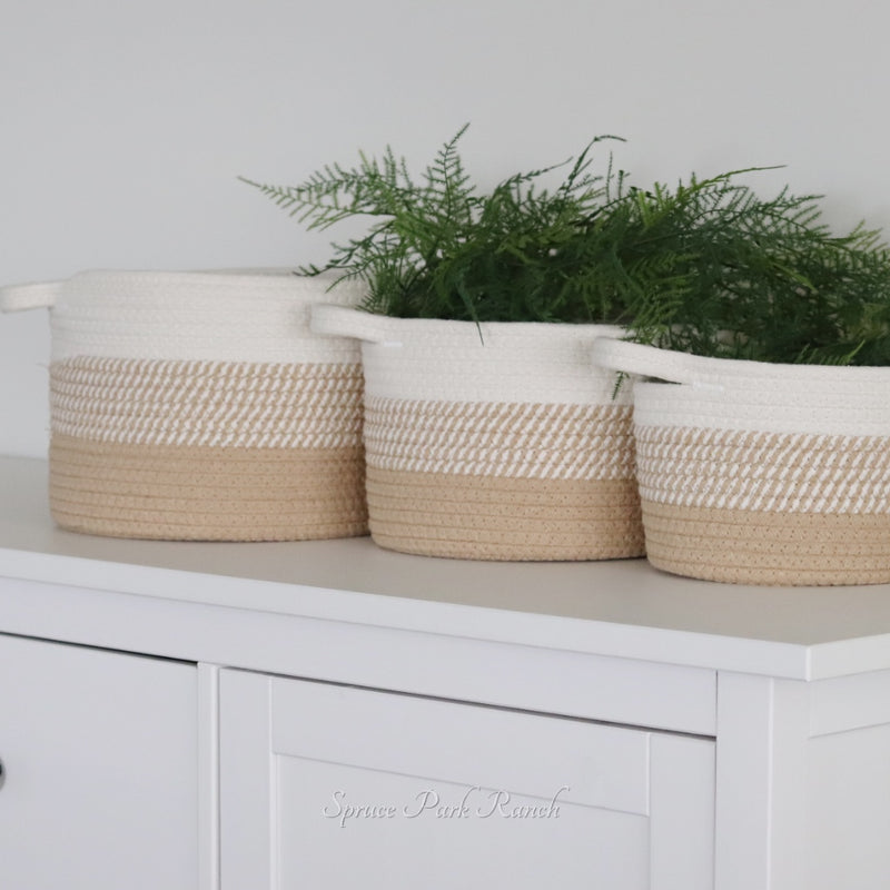 White and Natural Rope Basket