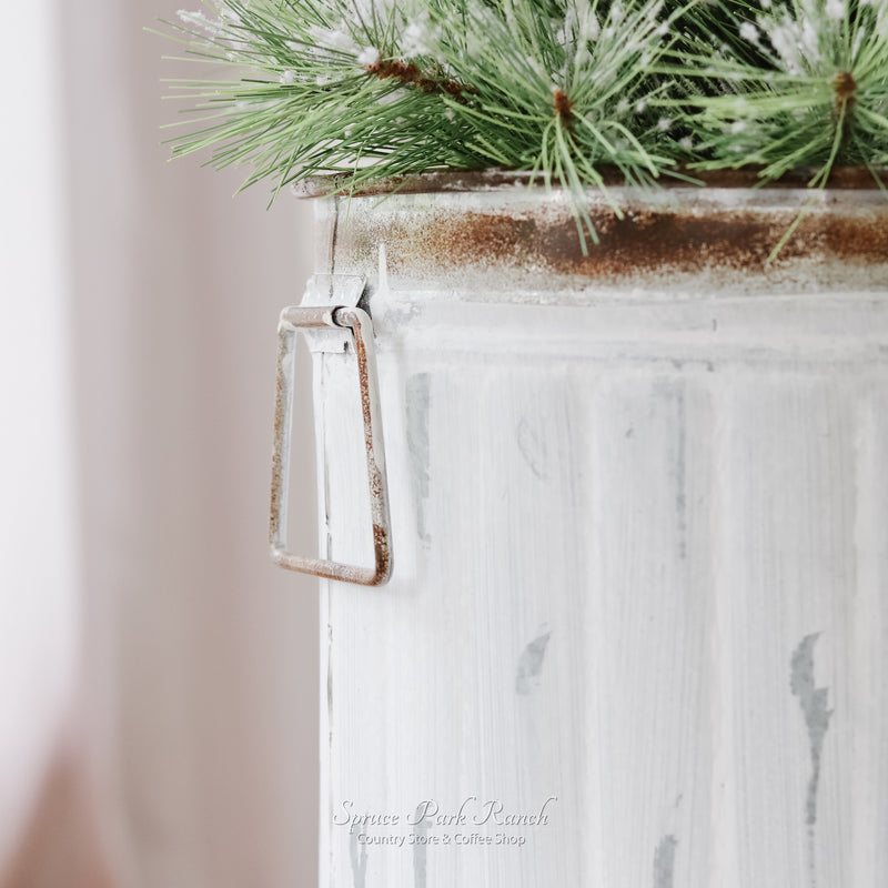 Galvanized Distressed Whitewashed Pail Container
