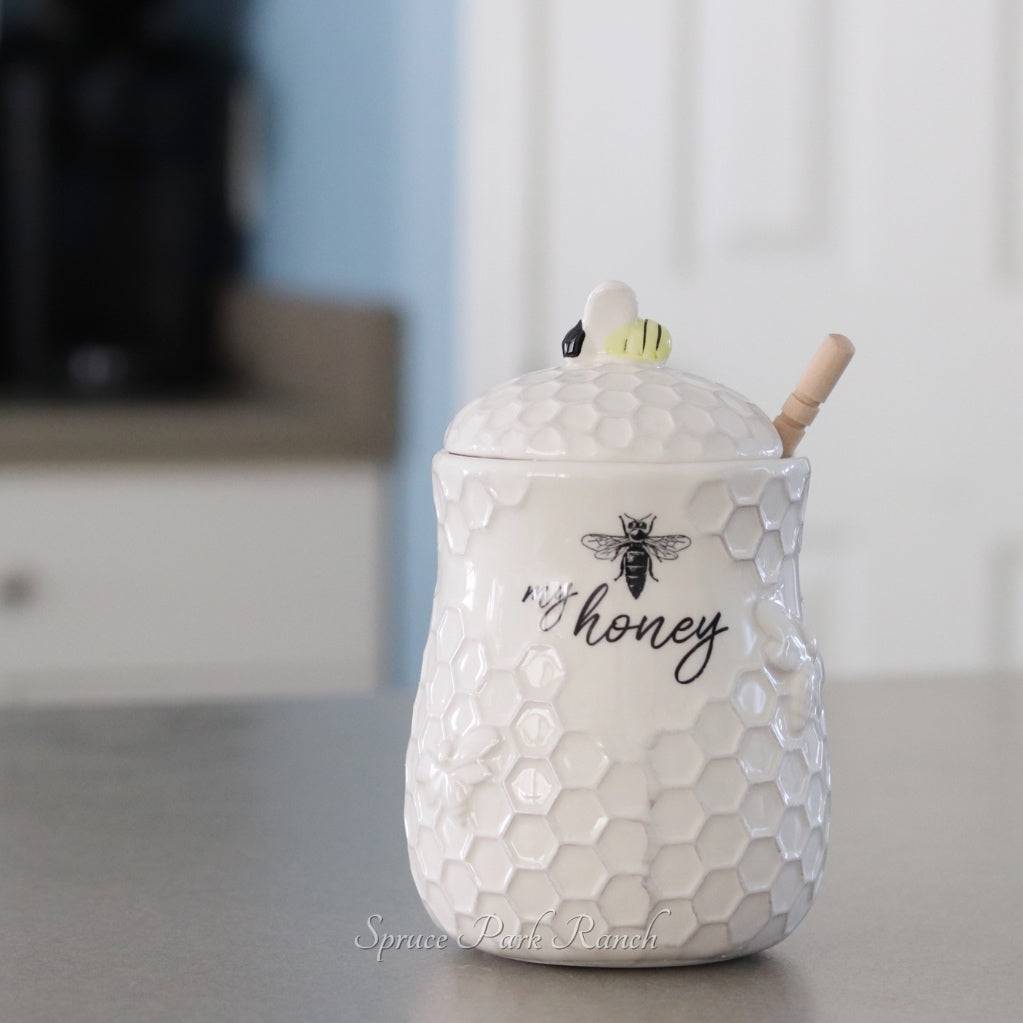 Ceramic Honey Jar with Honey Dip Spruce Park Ranch
