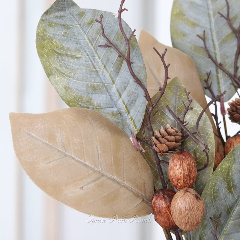 Magnolia Pinecone and Nut Stem 32"