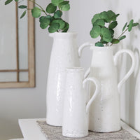 Distressed White Ceramic Crackle Pitcher