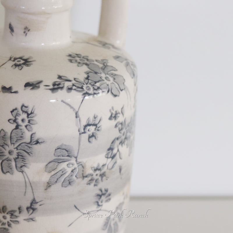 Vintage Grey Floral Ceramic Crackle Vase