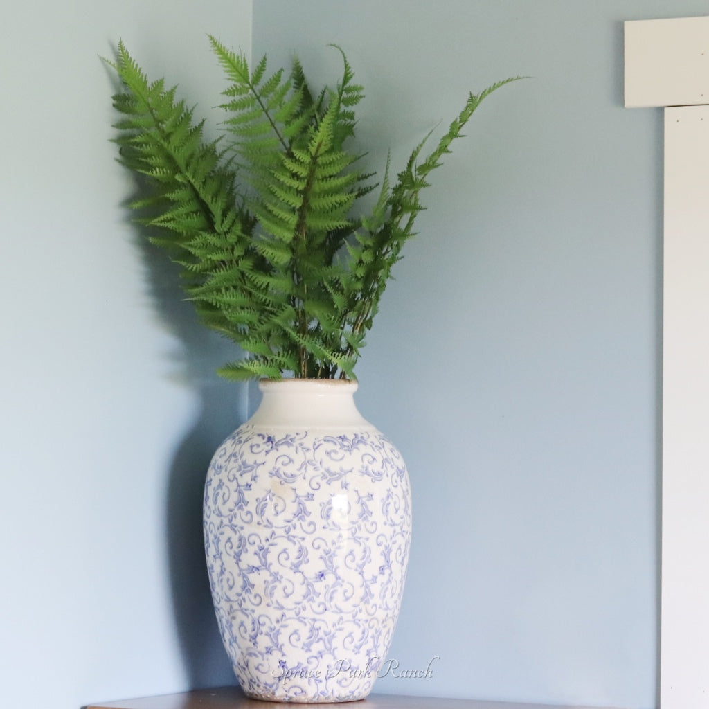 Vintage Blue and White Ceramic Large Vase