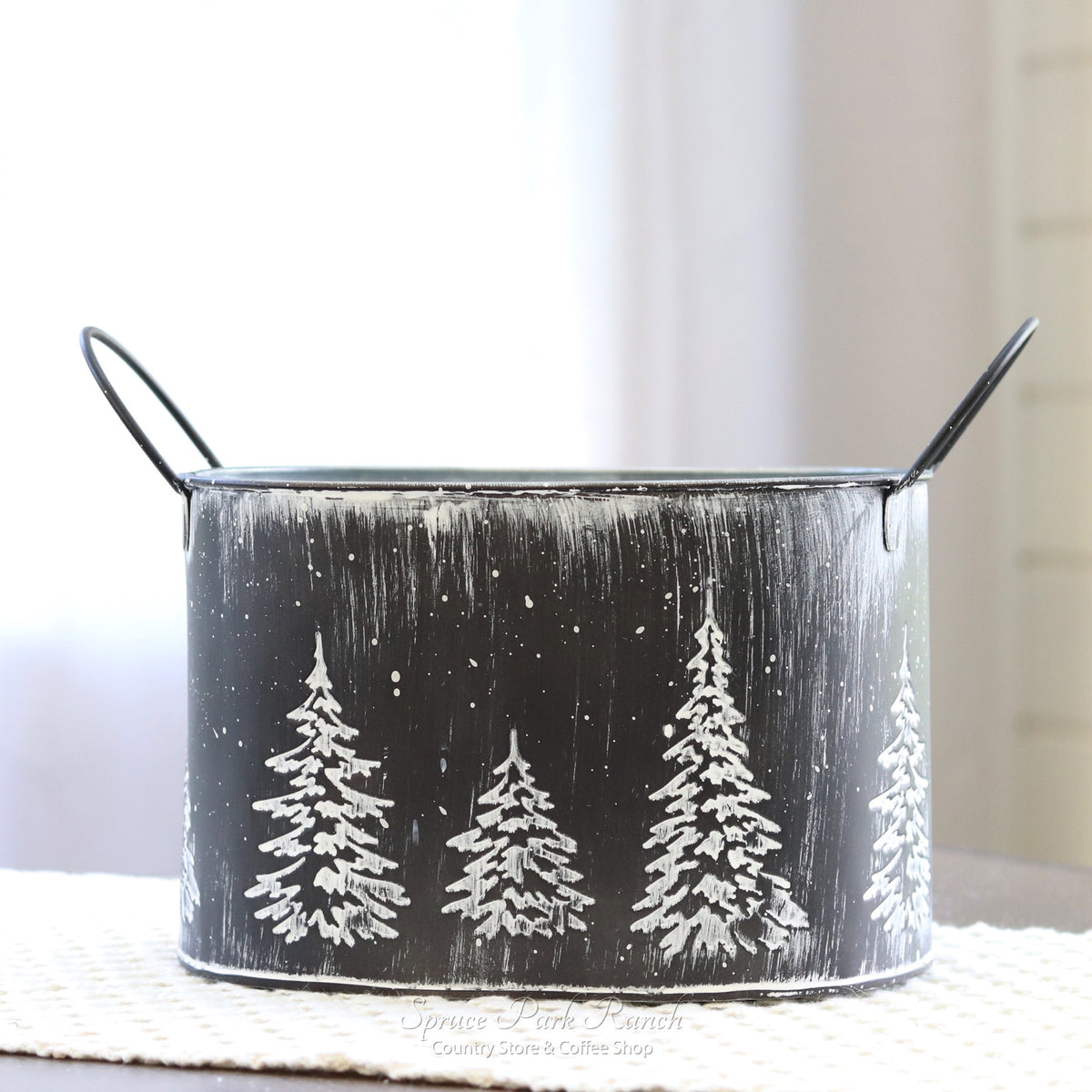 Embossed Oval Winter Tree Container