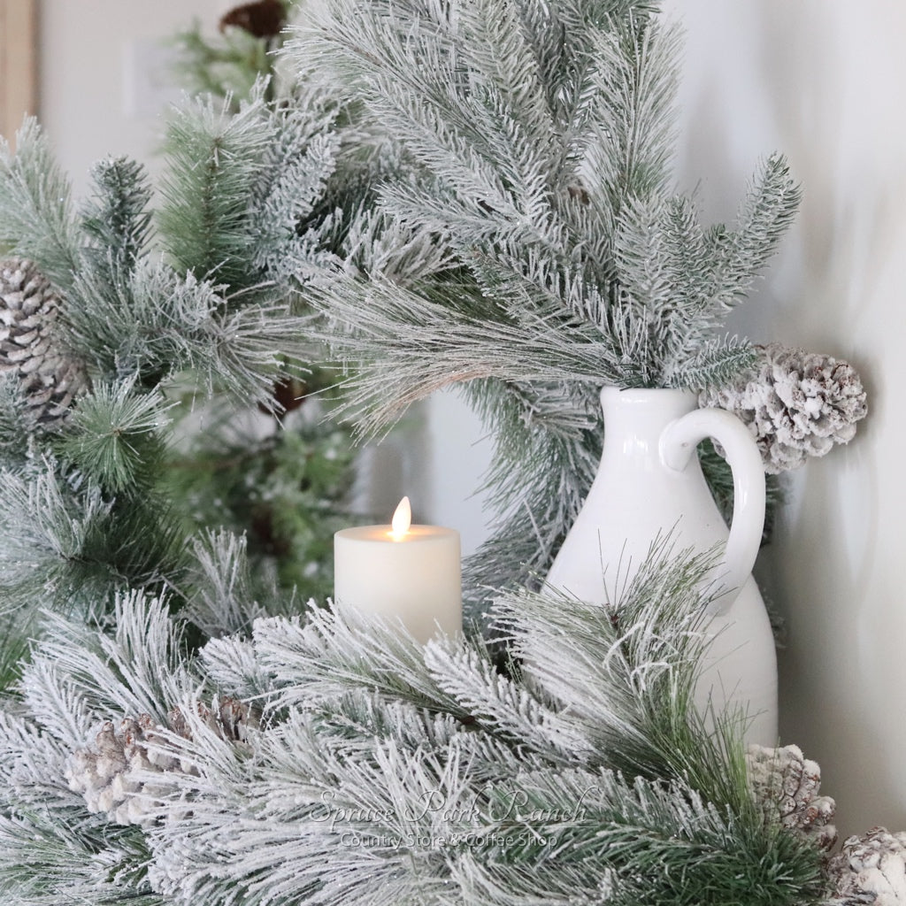 Snowy Frosted Pine and Cone Greenery Collection