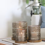Champagne Punched Metal Hurricane with Wood Base