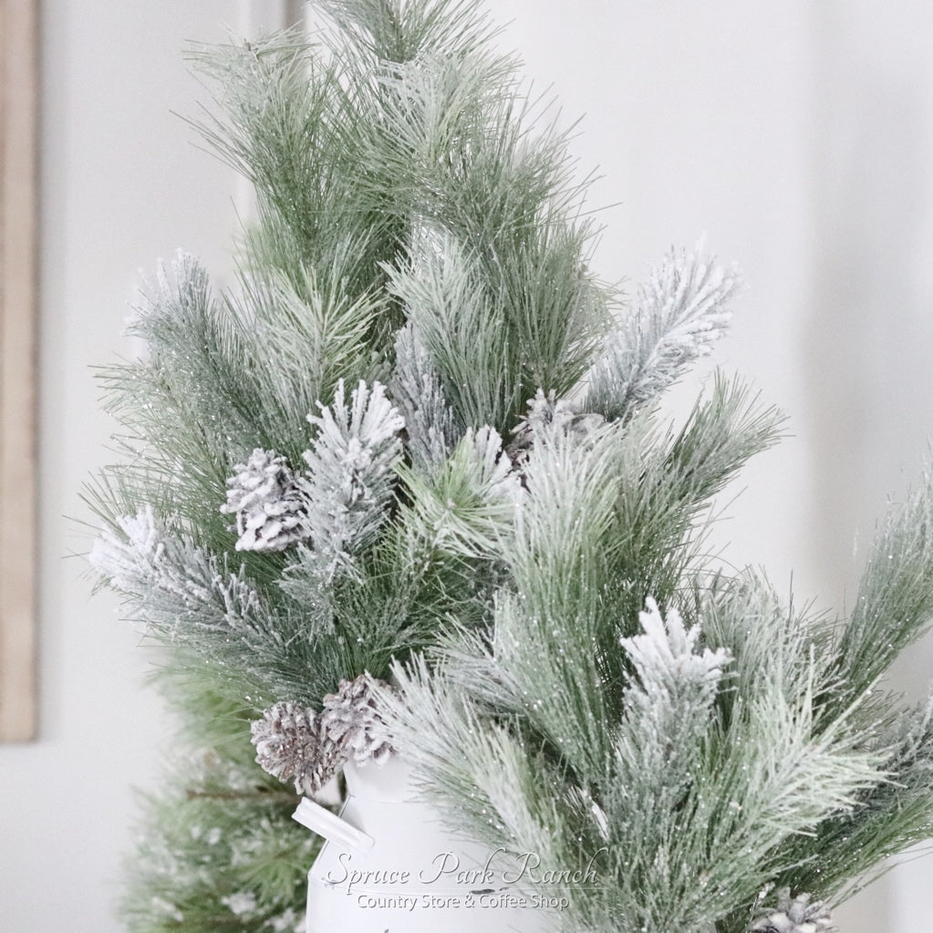 Frosted Glitter Mixed Pine Pick with Cone