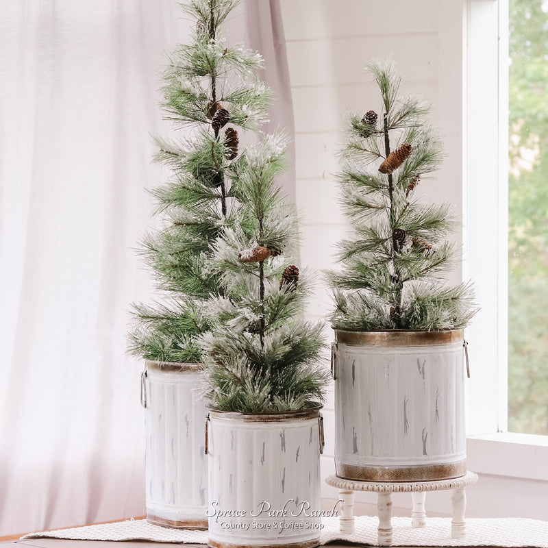 Galvanized Distressed Whitewashed Pail Container