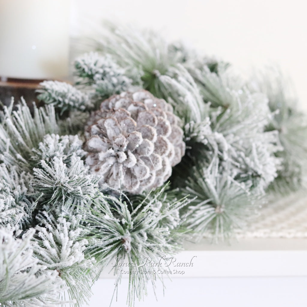 Snowy Frosted Pine and Cone Greenery Collection