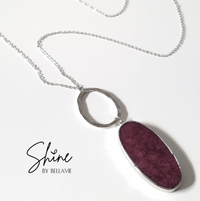 Merlot Oval Long Silver Necklace
