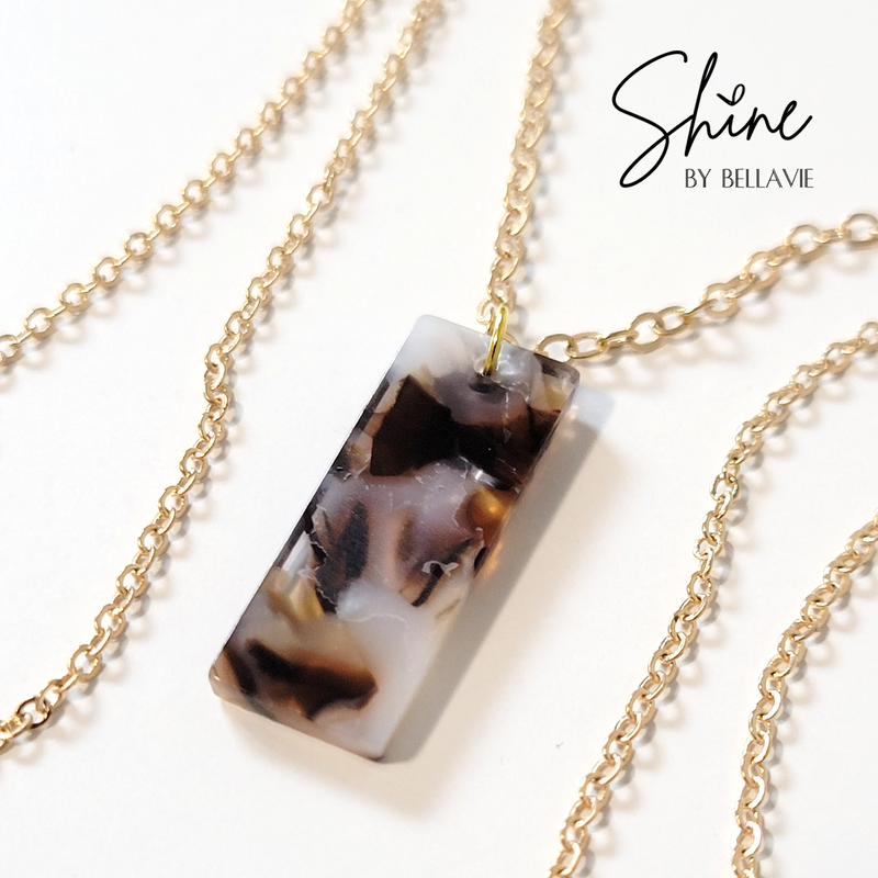 Simone Triple Strand Gold w/ Resin Bar Necklace